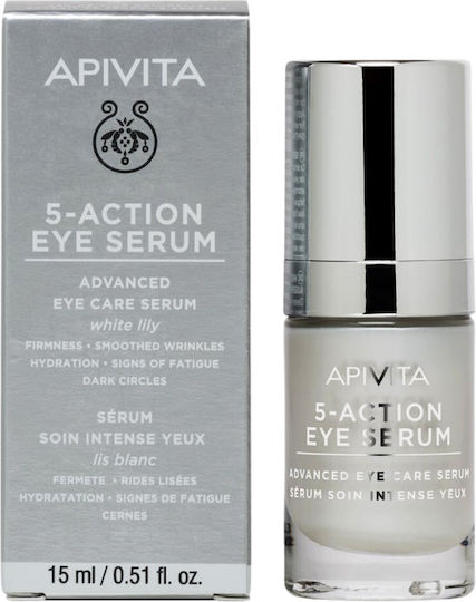 Apivita 5-Action Serum Hidratant și Anti-îmbătrânire pentru Ochi cu Acid Hialuronic pentru Cearcăne și Tonifiere 15ml