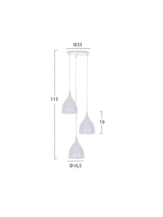 HomeMarkt Pendant Light Three-Light for Socket E27 White