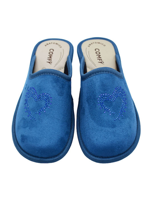 Comfy Anatomic Anatomical Leather Women's Slippers in Light Blue color