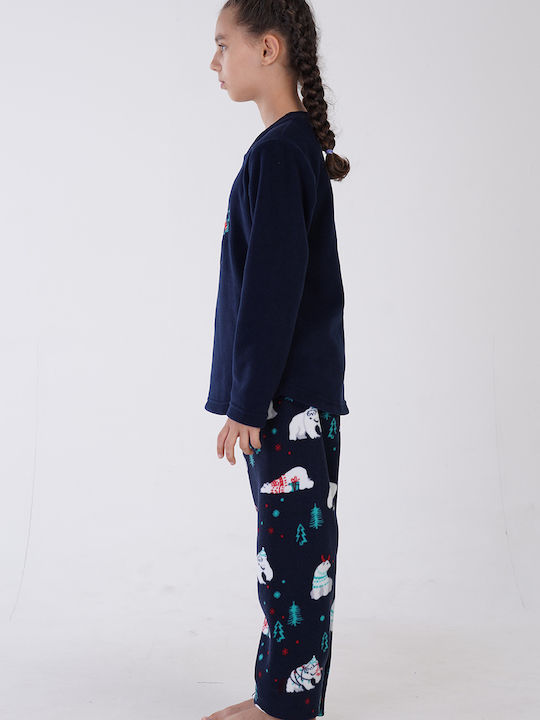 Vienetta Secret Παιδική Πιτζάμα Χειμωνιάτικη Fleece Navy Μπλε
