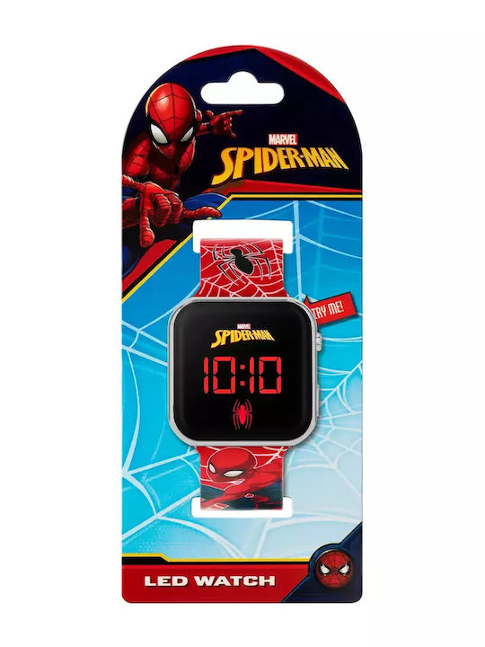 Disney Kids Digital Watch Spiderman with Rubber/Plastic Strap Red