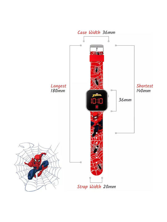 Disney Kids Digital Watch Spiderman with Rubber/Plastic Strap Red