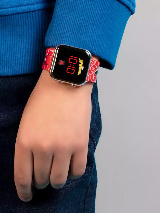 Disney Kids Digital Watch Spiderman with Rubber/Plastic Strap Red