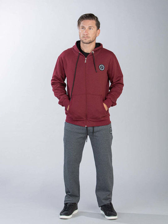 Restart Men's Sweatshirt Jacket with Hood and Pockets Colour Bordeaux