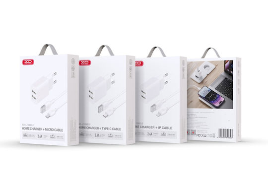 XO Charger with 2 USB-A Ports and Cable Lightning Whites (L109)