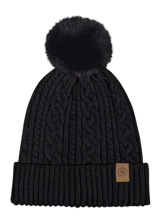 Stamion Pom Pom Beanie Beanie Knitted in Black color