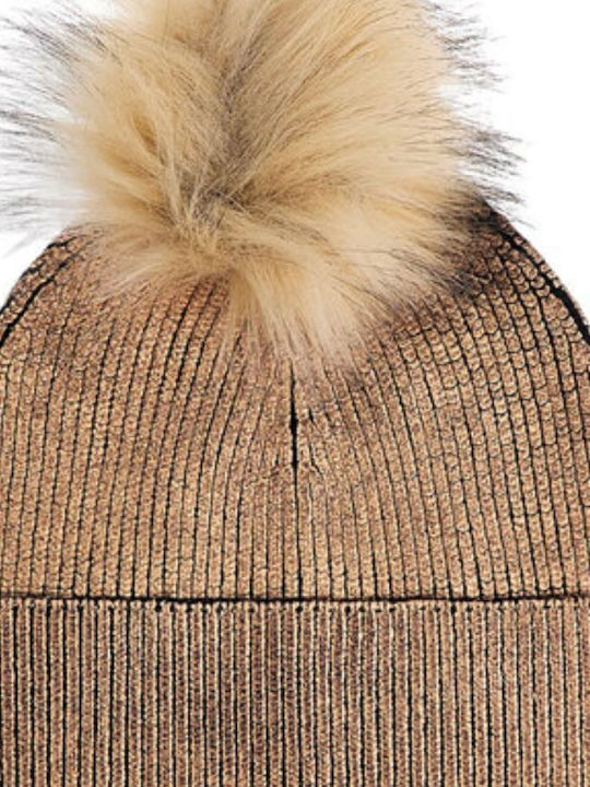 Pom Pom Beanie Beanie Knitted in Brown color