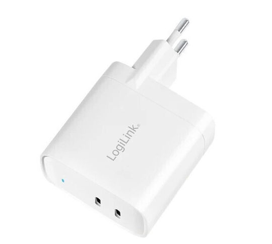LogiLink Φορτιστής Χωρίς Καλώδιο GaN με 2 Θύρες USB-C 40W Power Delivery Λευκός (PA0282)
