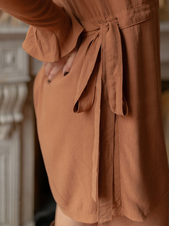 Women's Long Sleeve One-piece Shorts Brown