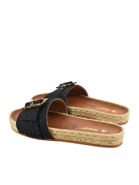 Palmas Canvas Women's Flat Sandals in Black Color