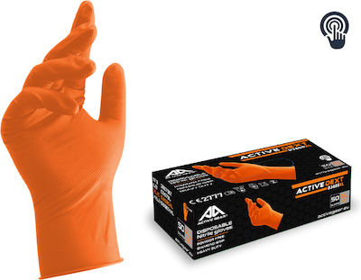 Active Gear Gloves for Work Disposable Orange Nitrile 50pcs