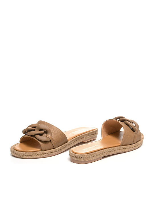 Leather Women's Flat Sandals in Brown Color