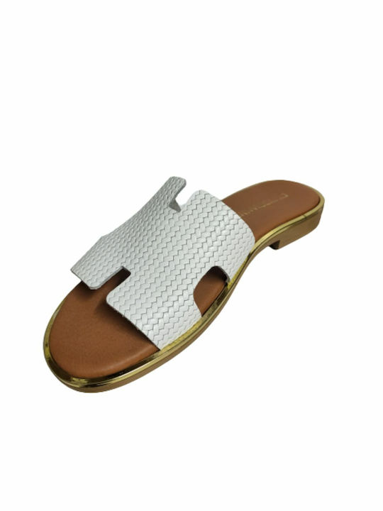 Gkavogiannis Sandals Leather Women's Flat Sandals in White Color