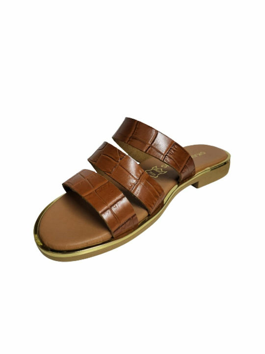 Gkavogiannis Sandals Leather Women's Flat Sandals in Brown Color