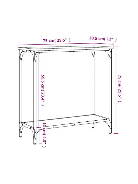 Metal Console Table Grey Sonoma L75xW30.5xH75cm