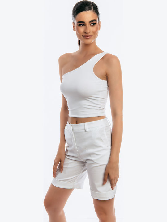 Γυναικεία Μπλούζα Off-Shoulder με έναν Ώμο Λευκή