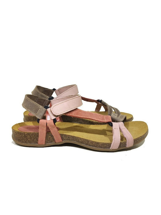 Raquel Perez Leather Women's Flat Sandals Anatomic in Beige Color