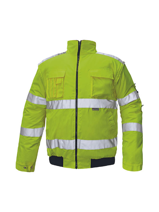 Cerva Clovelly Work Jacket Reflective Cold with Hood Yellow