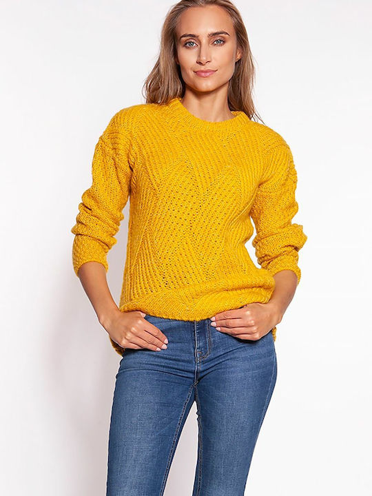 MKM Swetry Damen Langarm Pullover Wolle Yellow