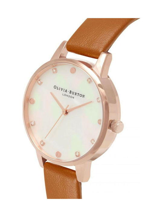Olivia Burton Γυναικείο Ρολόι 34mm Μπαταρίας με Καφέ Δερμάτινο Λουράκι