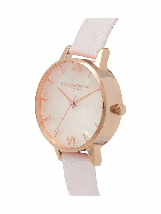 Olivia Burton Γυναικείο Ρολόι 30mm Μπαταρίας με Ροζ Δερμάτινο Λουράκι