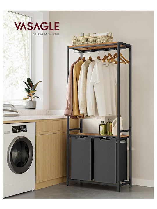 Vasagle Coș de rufe Metalic 73x33x177cm Negru