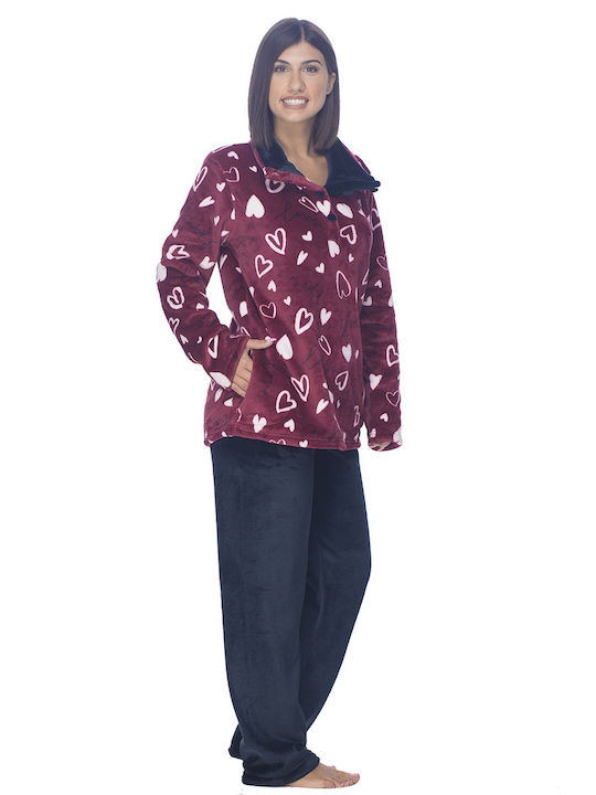 Koyote Winter Damen Pyjama-Set Vlies Bordeaux