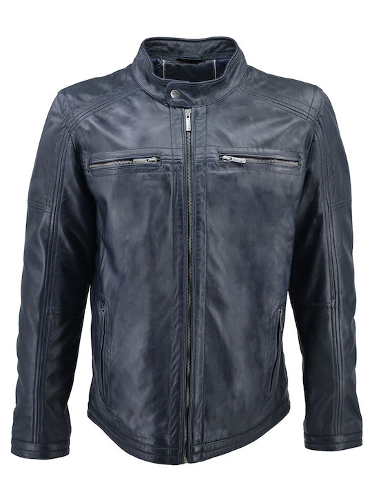 Δερμάτινα 100 Men's Winter Leather Jacket Navy