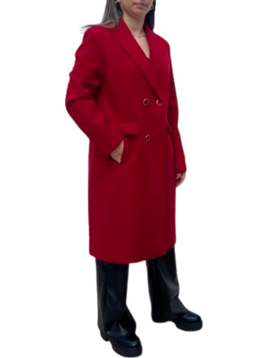 Wool Women's Rosso Coat with Buttons