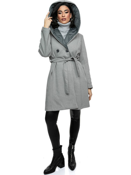 Women's Gray Peacoat with Hood