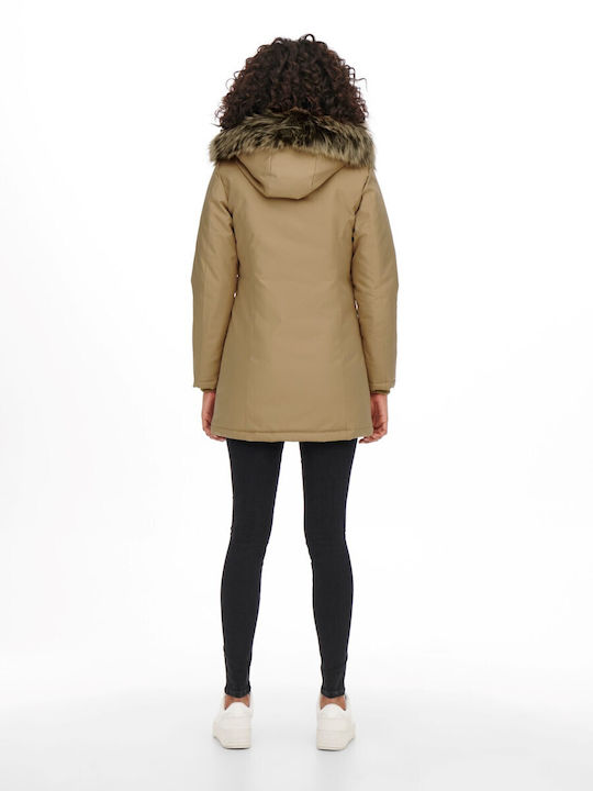 Only Kurz Damen Parka Jacke für Winter Camel.