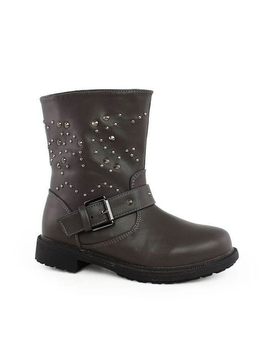 Louizidis Kids PU Leather Boots with Zipper Gray