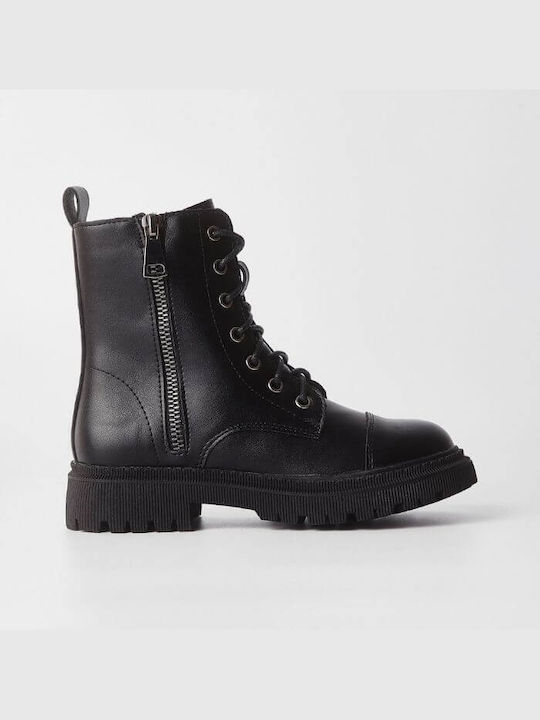 Louizidis Kids Leather Military Boots with Lace Black