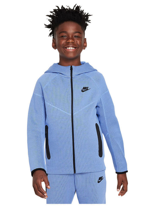 Athletic Kids Cardigan Cotton with Hood Blue Sportswear Tech