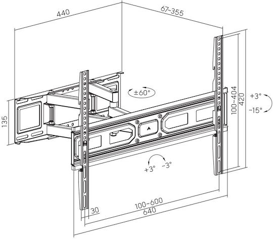 Maclean Energy MC-710N Wall TV Mount with Arm up to 80" and 40kg Black