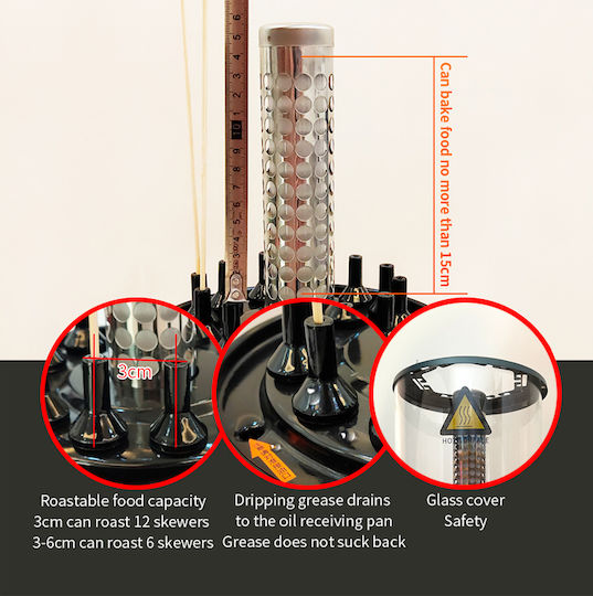 XKGJ BBQ Tischplatte Vertikaler Spieß 1100W mit Deckel 31cmx21cmcm