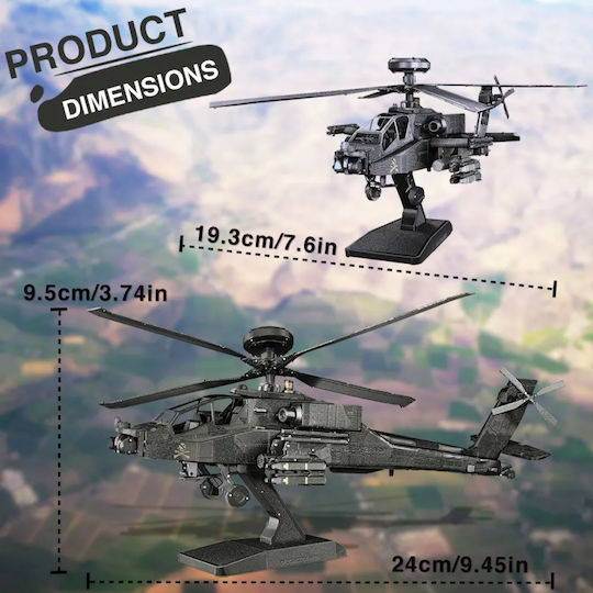 Piececool Jucărie de Construcție din Metal Elicopter Ah-64 Apache
