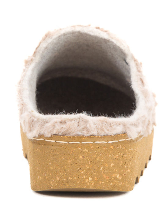 Woolen Winter Women's Slippers Beige