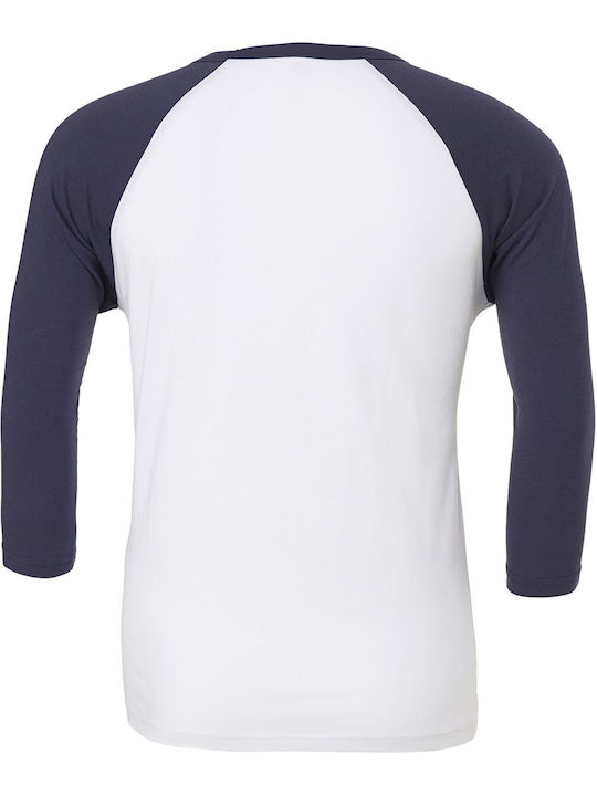 Triblend 3/4 Sleeve Baseball T-Shirt Bella 3200 White/Navy