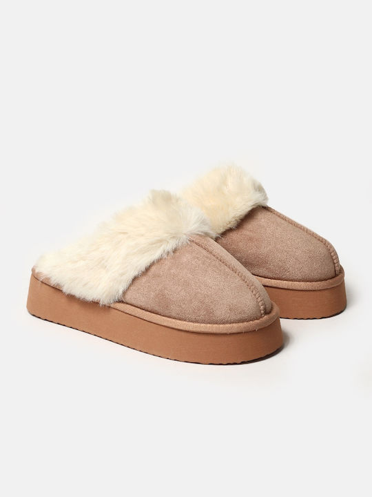 InShoes Winter Women's Slippers with fur in Brown color