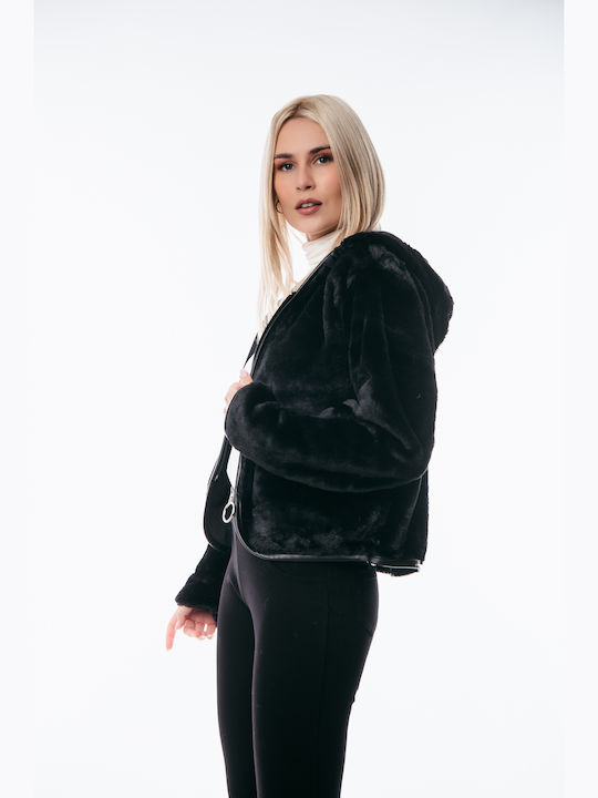 Kurz Damen Puffer Jacke für Winter Schwarz