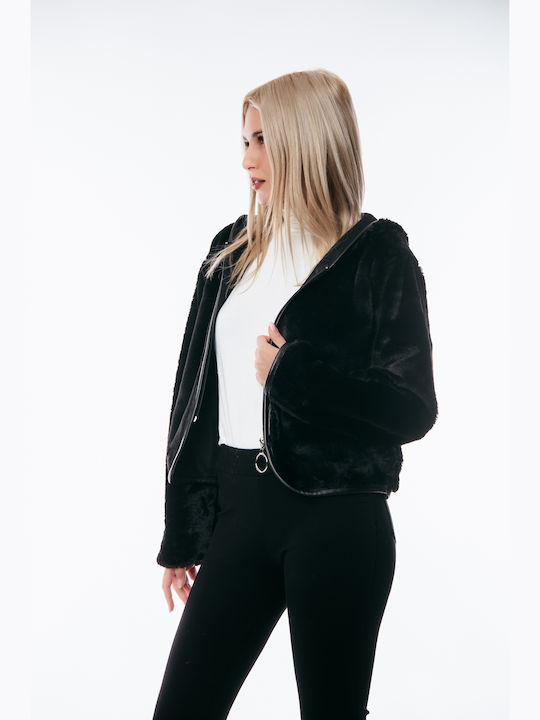 Kurz Damen Puffer Jacke für Winter Schwarz