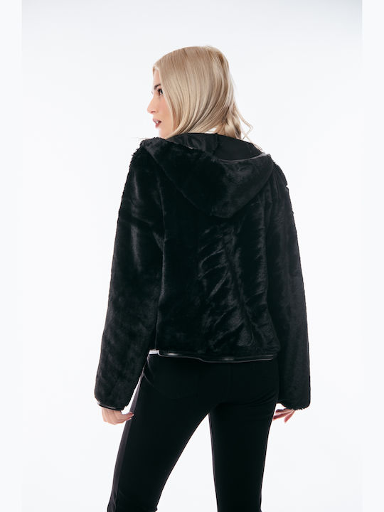 Kurz Damen Puffer Jacke für Winter Schwarz