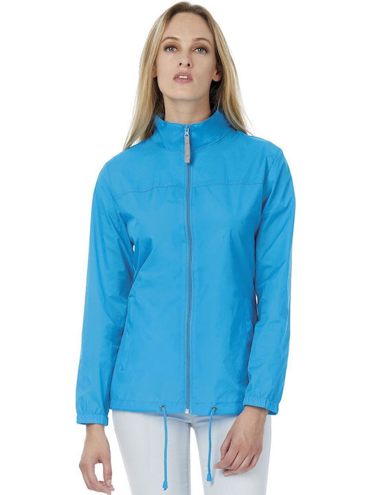 Women's Short Lifestyle Jacket Waterproof and Windproof for Spring or Autumn with Hood Light Blue