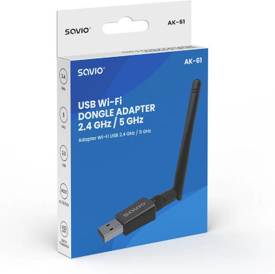 Savio Αντάπτορας Δικτύου USB με Ασύρματη Σύνδεση Wi-Fi 433Mbps