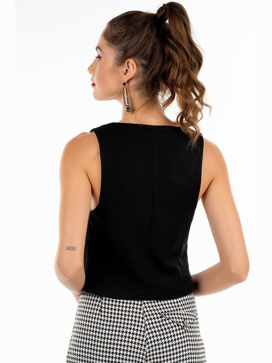 Enter Fashion Women's Vest with Buttons Black