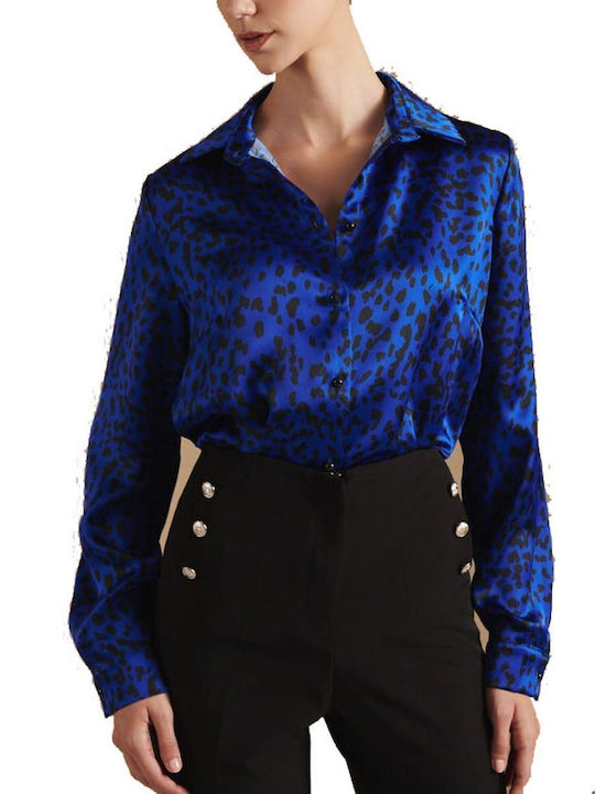 Women's Satin Long Sleeve Shirt Blue