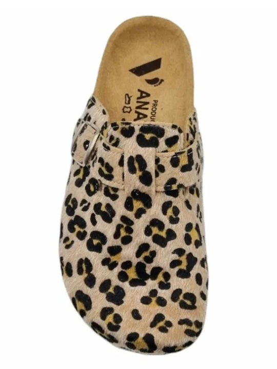 Comfort Way Shoes Γυναικεία Δερμάτινα Ανατομικά Σαμπό Yellow Leopard