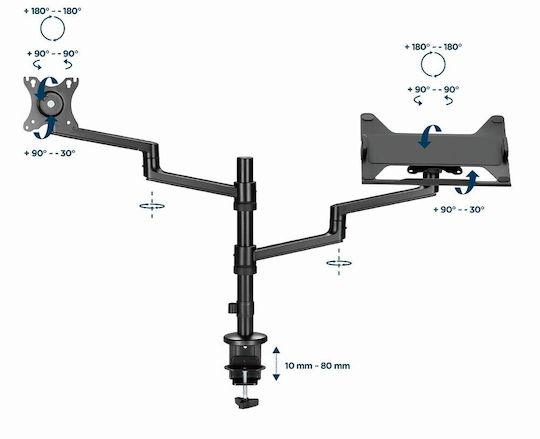 Gembird + Notebook Tray Halterung Auf dem Schreibtisch Monitor bis 32" mit Arm