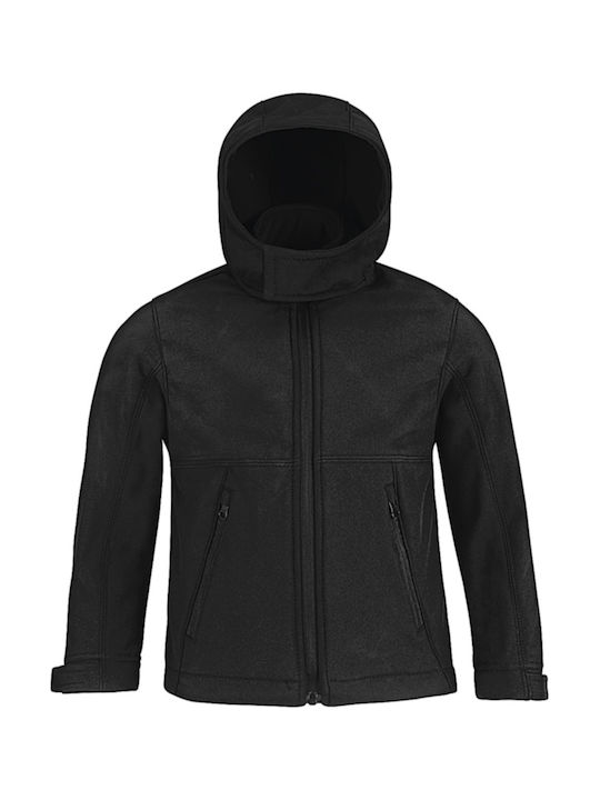 Детско софтшел яке с качулка B & C Hooded Softshell Kid Черно